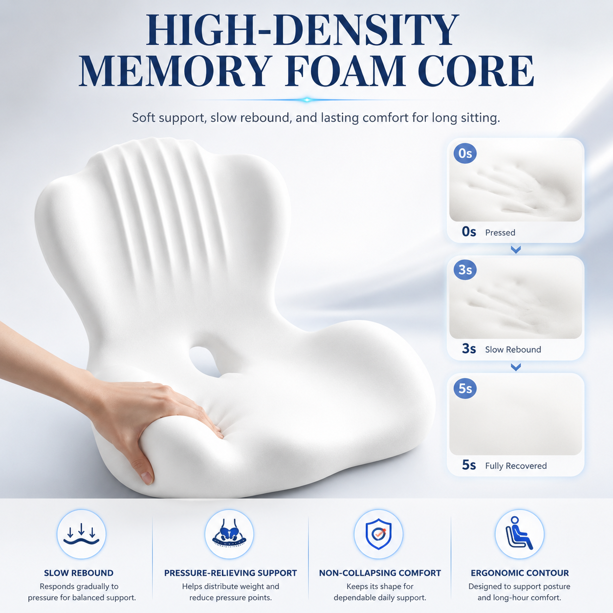 🪑 Ergonomic Memory Foam Seat Cushion — Comfort & Back Support for Office, Car & Daily Sitting thumbnail 4
