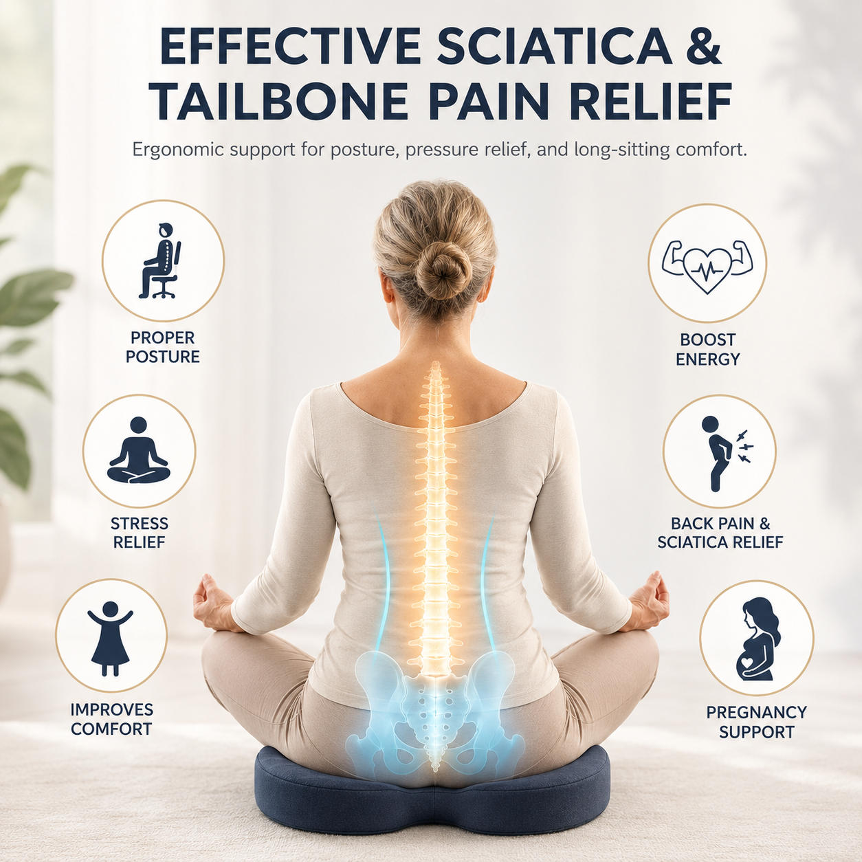 🪑 Ergonomic Memory Foam Seat Cushion — Comfort & Back Support for Office, Car & Daily Sitting thumbnail 7