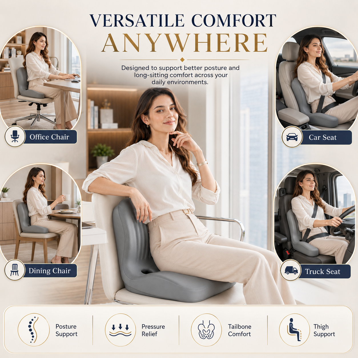 🪑 Ergonomic Memory Foam Seat Cushion — Comfort & Back Support for Office, Car & Daily Sitting thumbnail 8