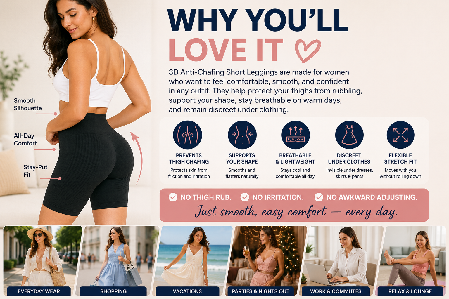 3D Anti-Chafing Short Leggings — Smooth Comfort, No Thigh Rub | 50% OFF Today🔥🔥 thumbnail 9