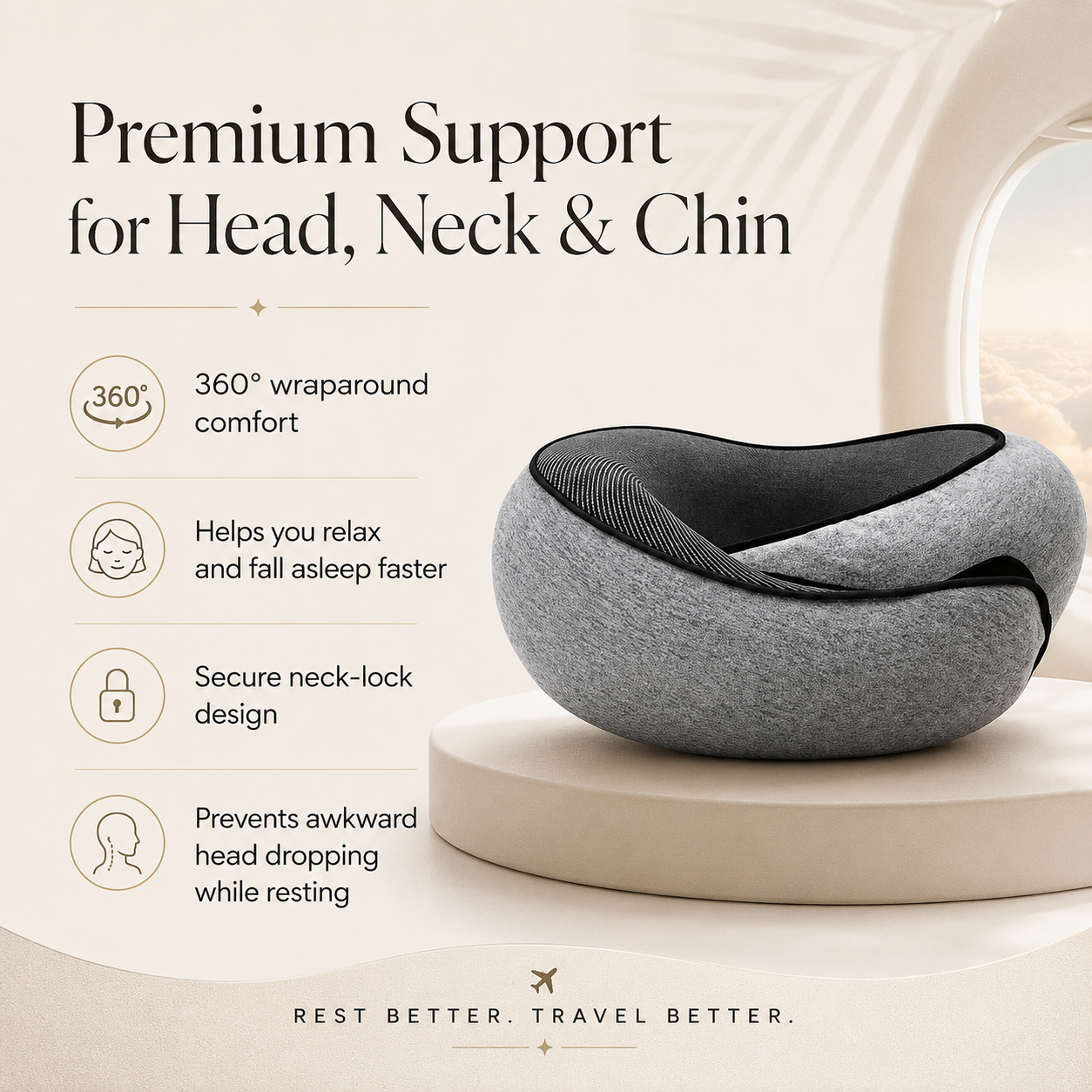 ✈️ Memory Foam Travel Neck Pillow — Soft U-Shaped Support for Flights, Car Rides & Office Naps thumbnail 8