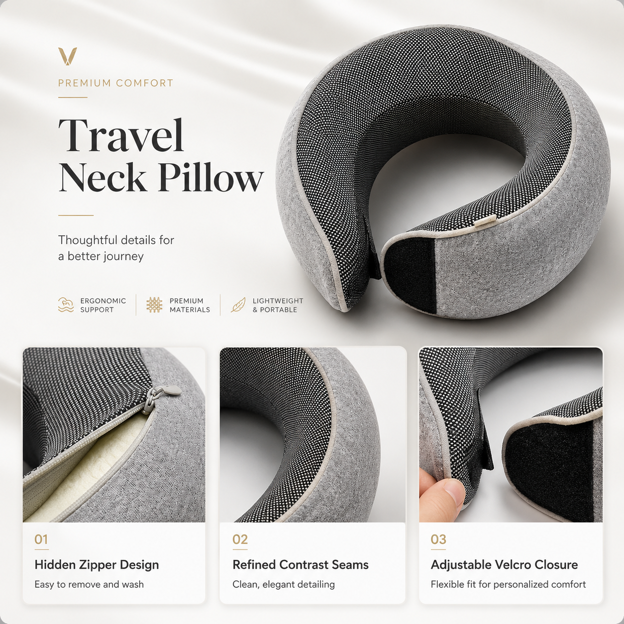 ✈️ Memory Foam Travel Neck Pillow — Soft U-Shaped Support for Flights, Car Rides & Office Naps thumbnail 6