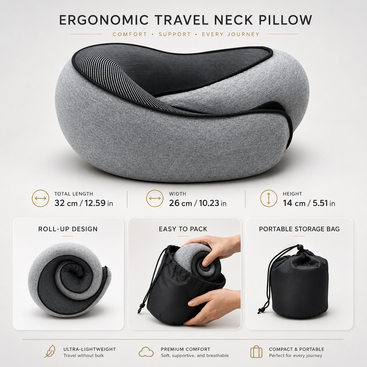 ✈️ Memory Foam Travel Neck Pillow — Soft U-Shaped Support for Flights, Car Rides & Office Naps thumbnail 5