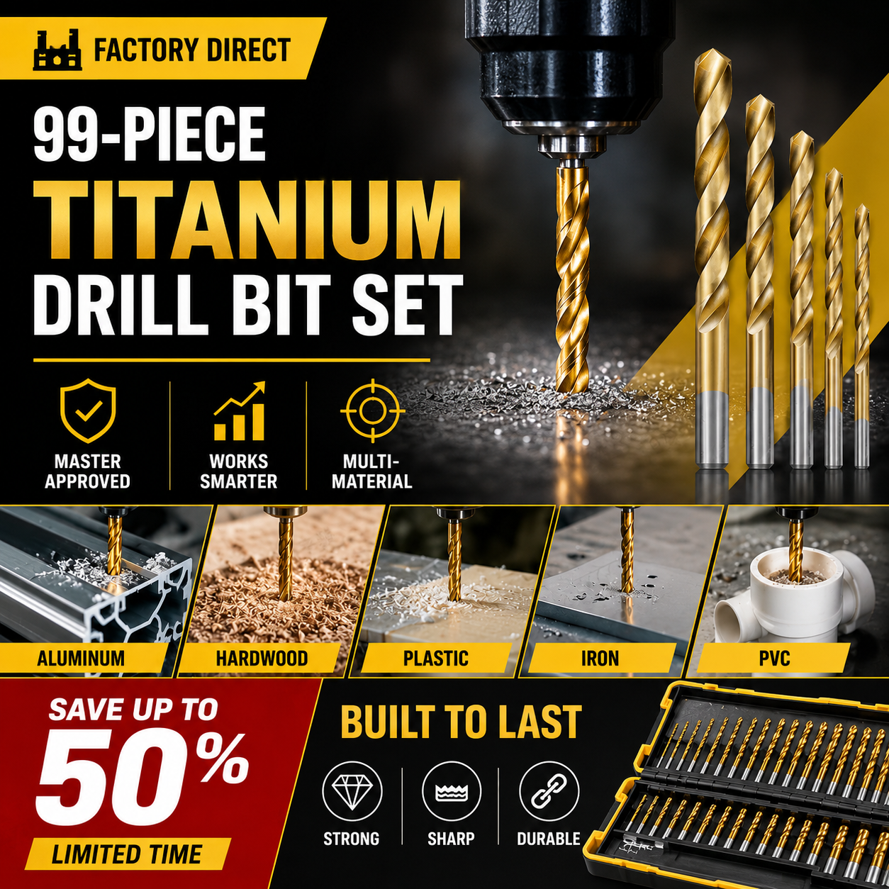 🛠️ 99-Piece Titanium Drill Bit Set – Drill Faster, Cleaner & Easier | 💥 50% OFF thumbnail 2