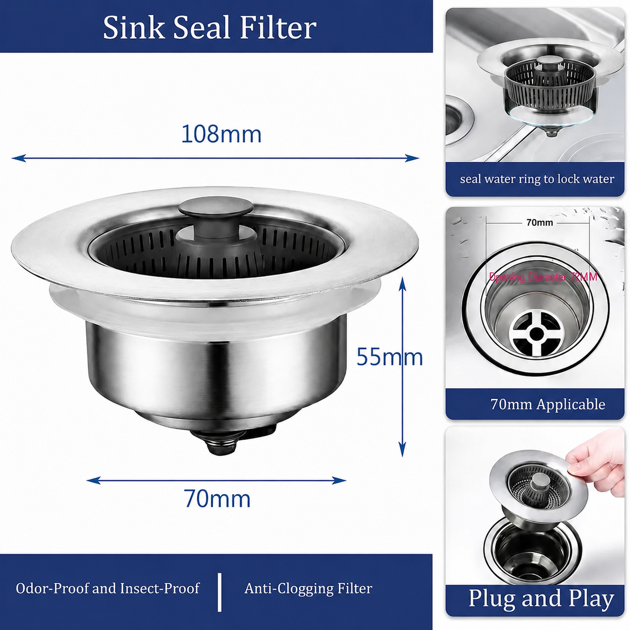 Sale off 50% To Day 🔥- New Upgraded Sink Drain Strainer🔥🔥 thumbnail 7