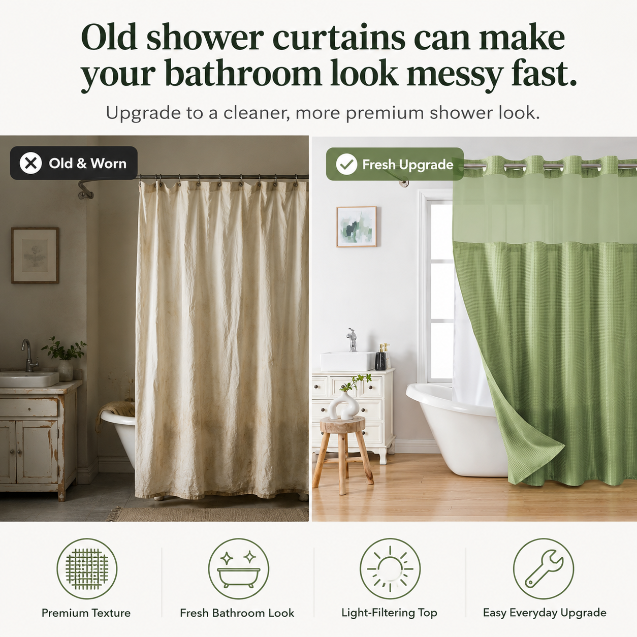 👉 Claim Your 50% Off Now🔥Upgrade Your Bathroom To A Hotel-Style Shower In Minutes🚿No-Hook Hotel Shower Curtain Set thumbnail 2