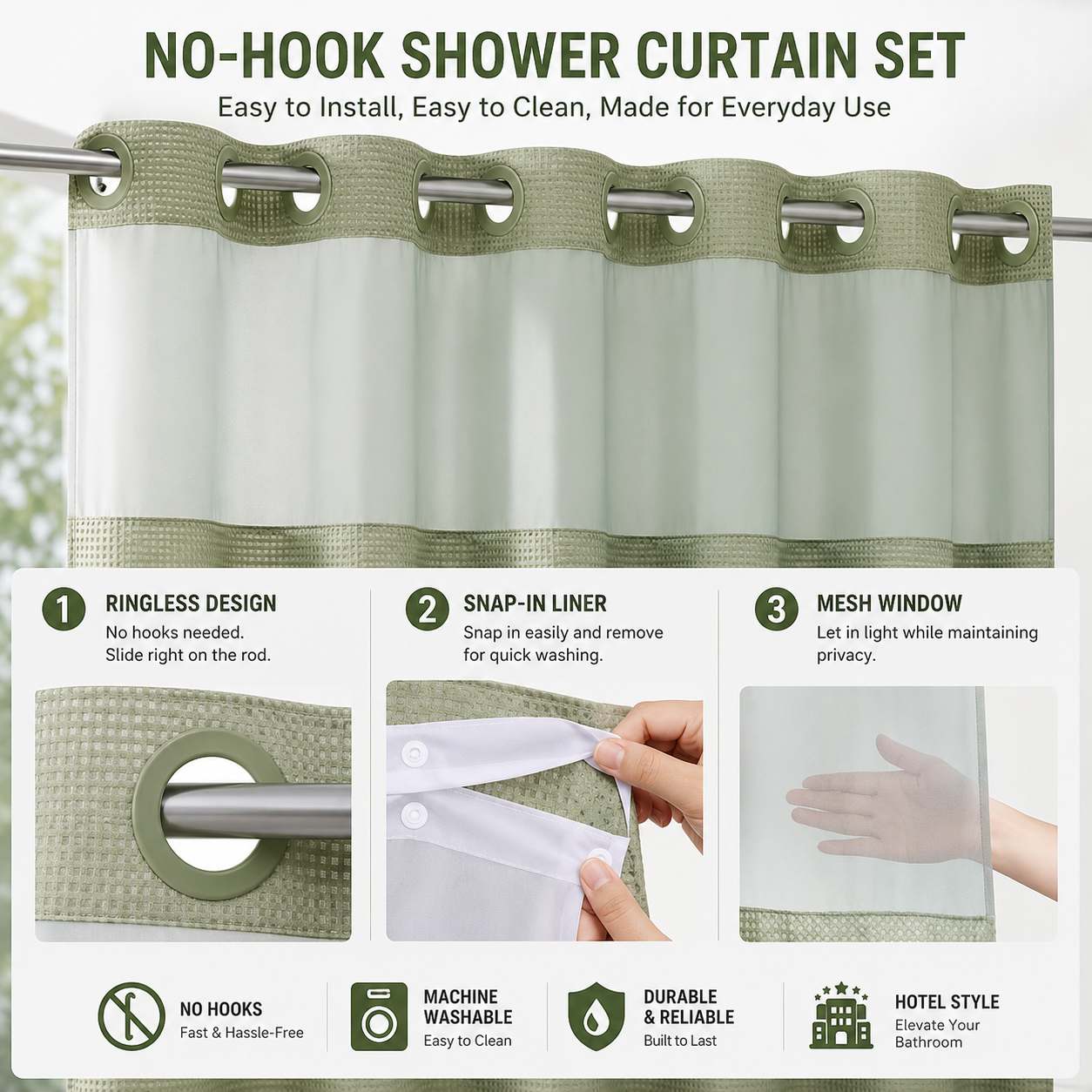 👉 Claim Your 50% Off Now🔥Upgrade Your Bathroom To A Hotel-Style Shower In Minutes🚿No-Hook Hotel Shower Curtain Set thumbnail 4
