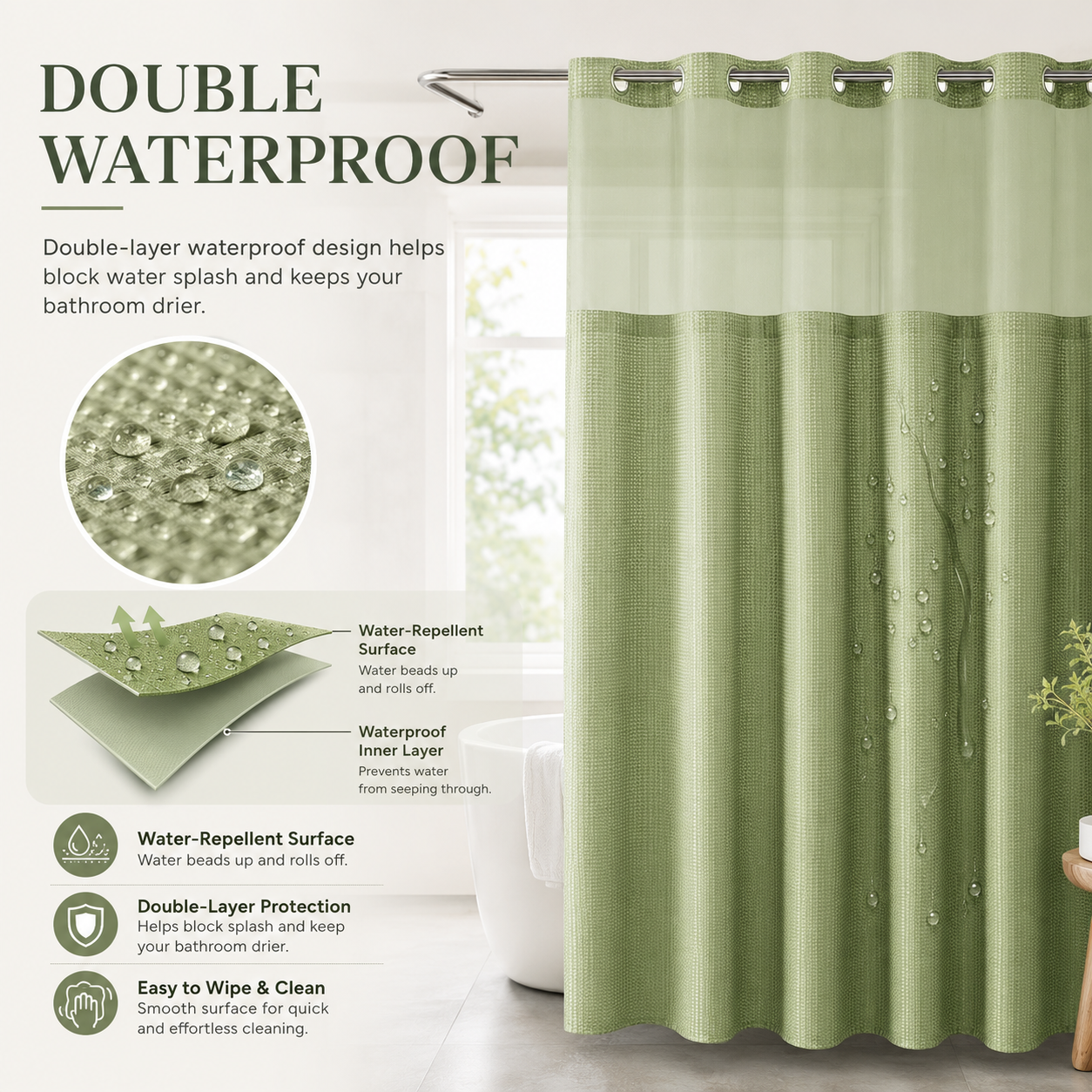 👉 Claim Your 50% Off Now🔥Upgrade Your Bathroom To A Hotel-Style Shower In Minutes🚿No-Hook Hotel Shower Curtain Set thumbnail 5