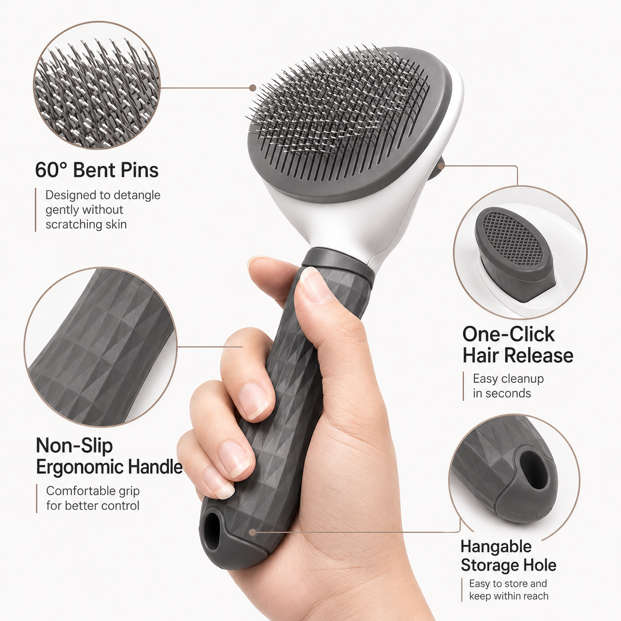 🐾 Self-Cleaning Pet Grooming Brush — Gentle Hair Removal & Dematting Comb for Dogs and Cats thumbnail 8