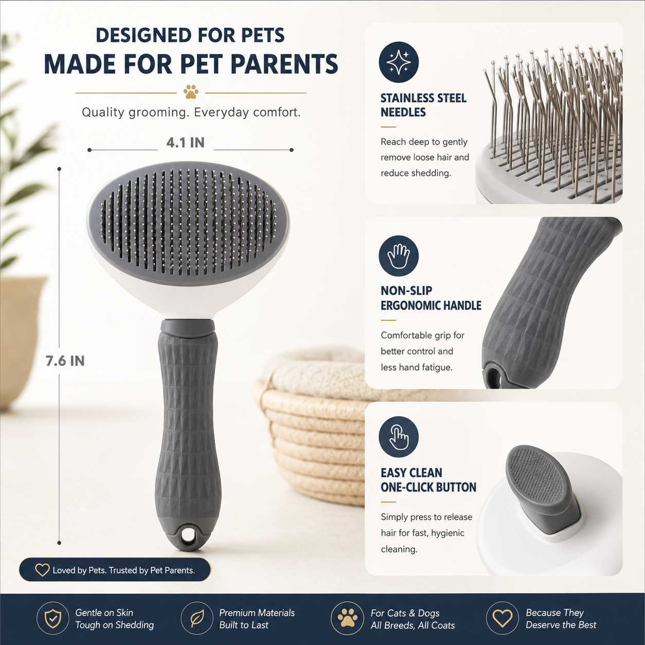 🐾 Self-Cleaning Pet Grooming Brush — Gentle Hair Removal & Dematting Comb for Dogs and Cats thumbnail 7