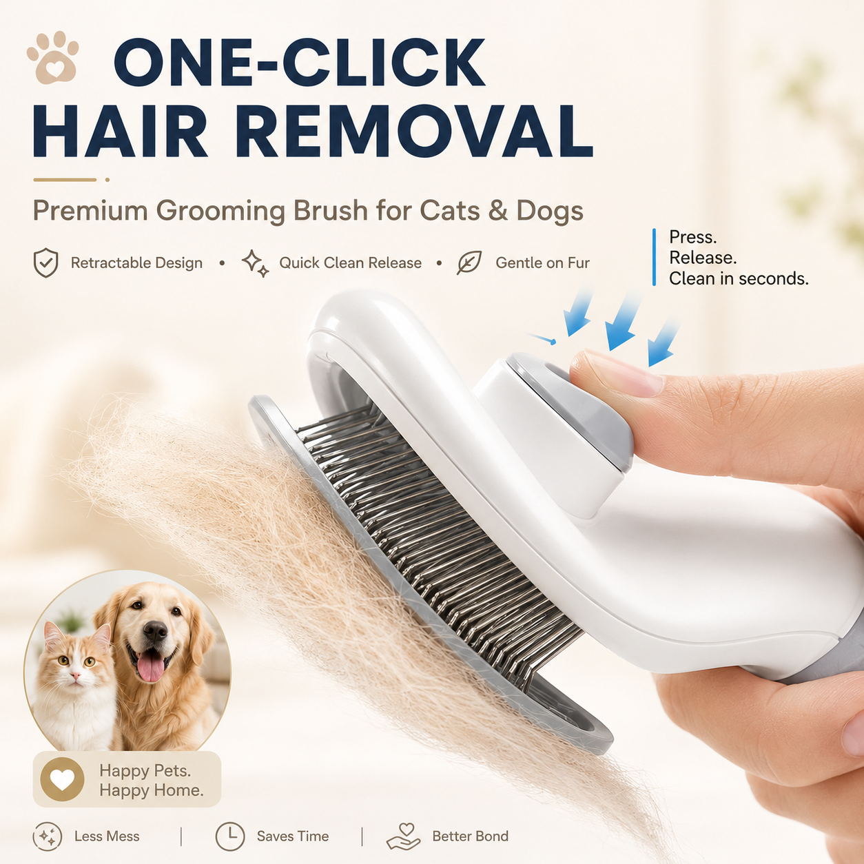 🐾 Self-Cleaning Pet Grooming Brush — Gentle Hair Removal & Dematting Comb for Dogs and Cats thumbnail 6