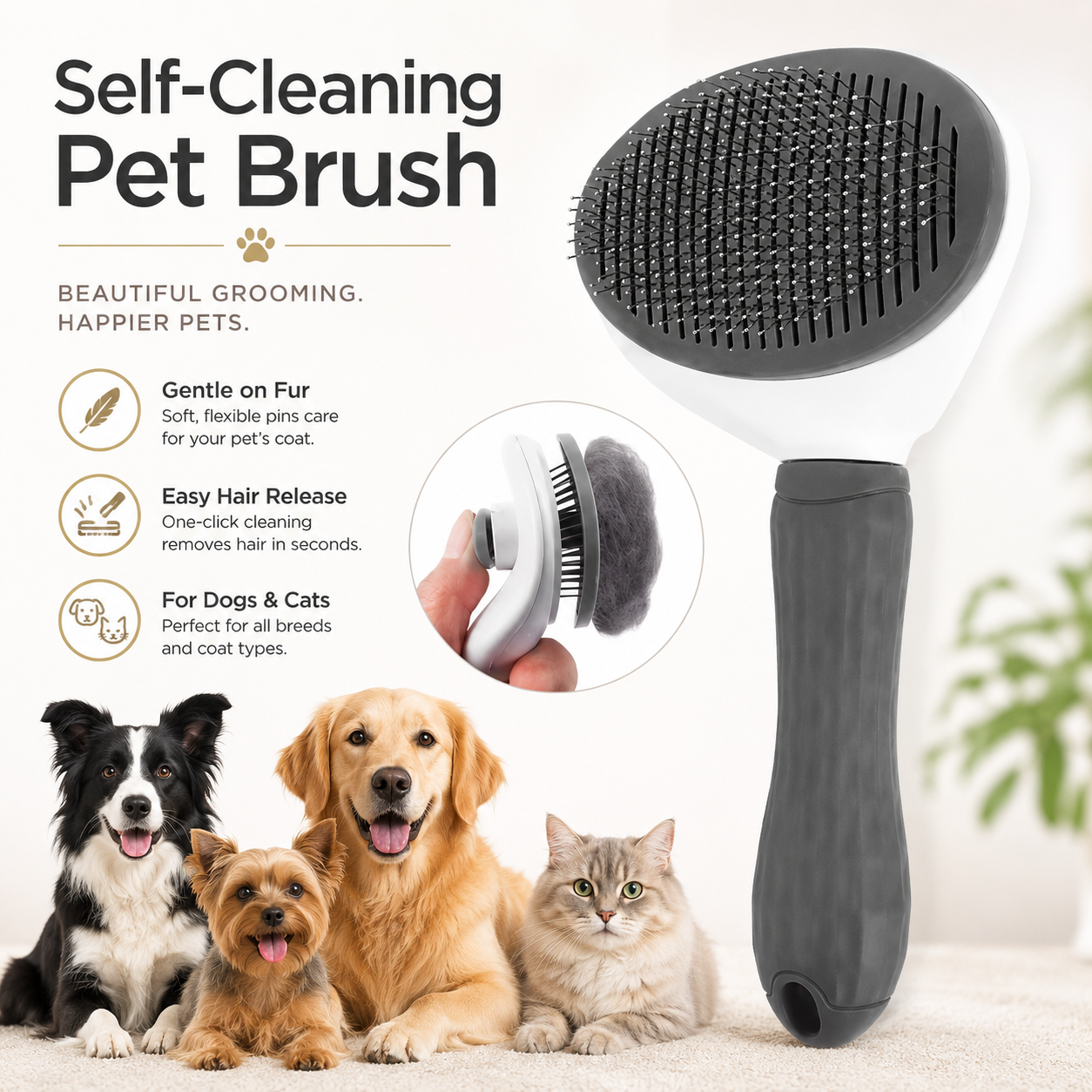 🐾 Self-Cleaning Pet Grooming Brush — Gentle Hair Removal & Dematting Comb for Dogs and Cats - Image 1