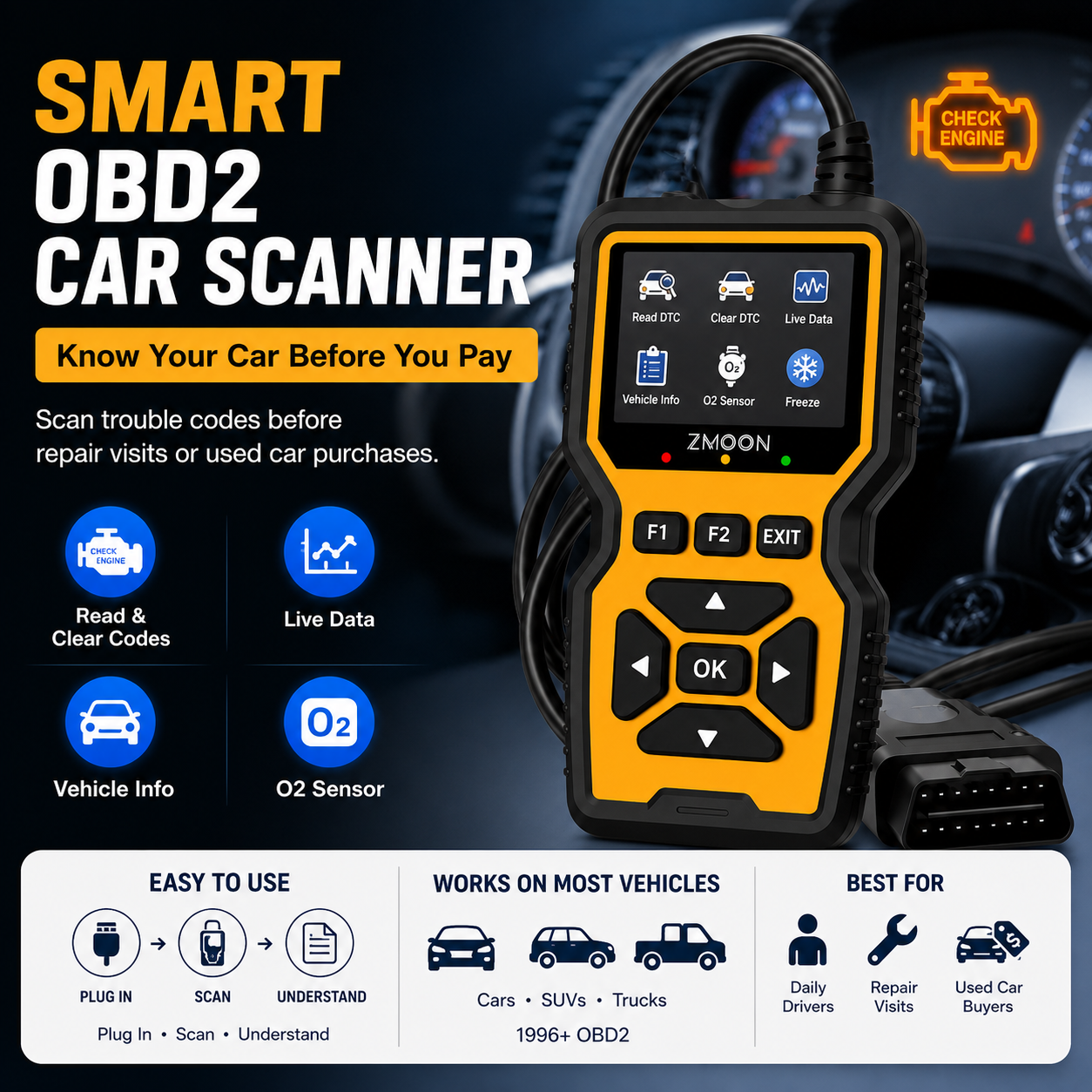 ⚙️ Know What Your Car Is Trying To Tell You - Smart OBD2 Car Diagnostic Scanner 🛠️ - Image 1