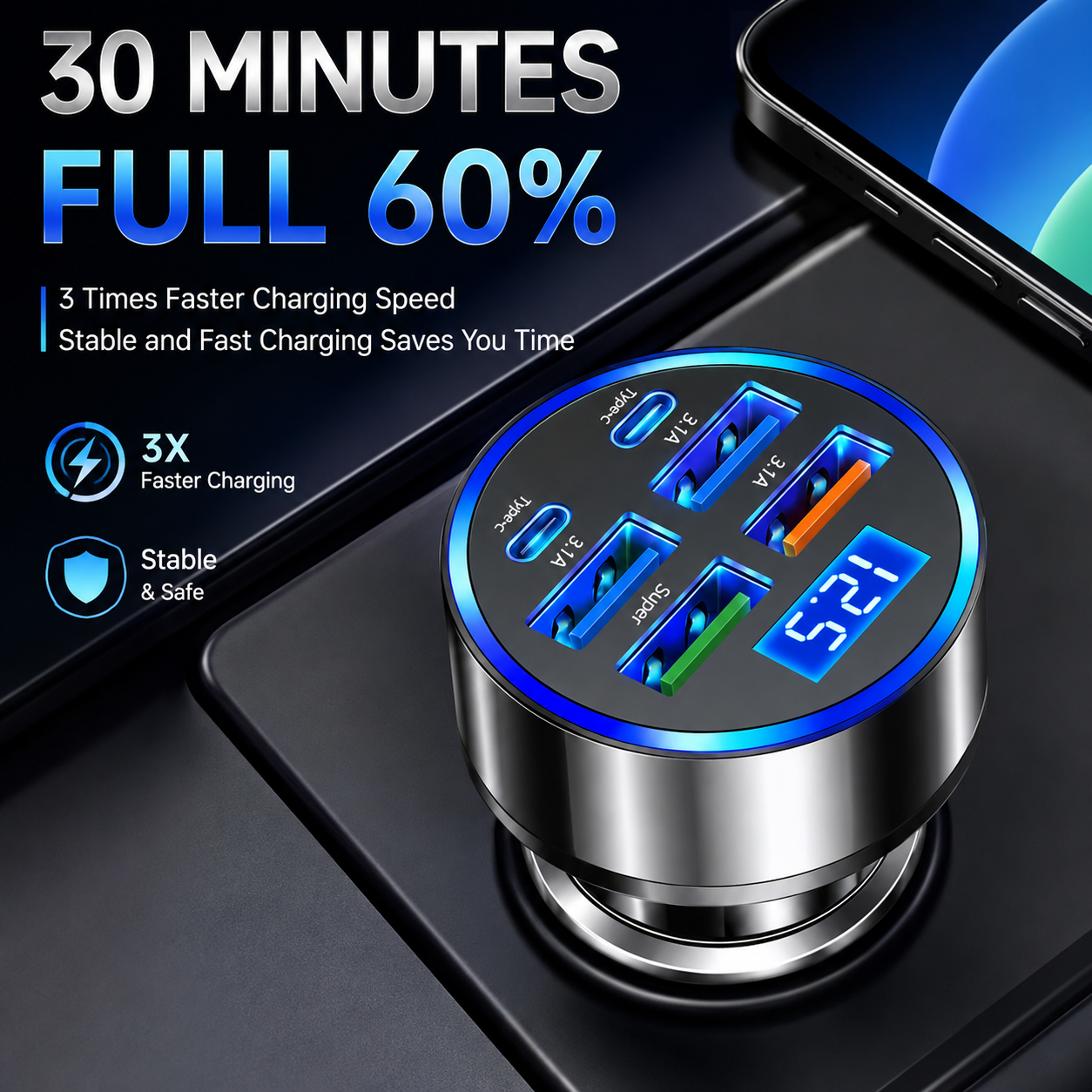 ⚡ 350W Max USB-C Car Charger — PD QC3.0 Fast Charging Adapter for iPhone, Samsung & Android thumbnail 3
