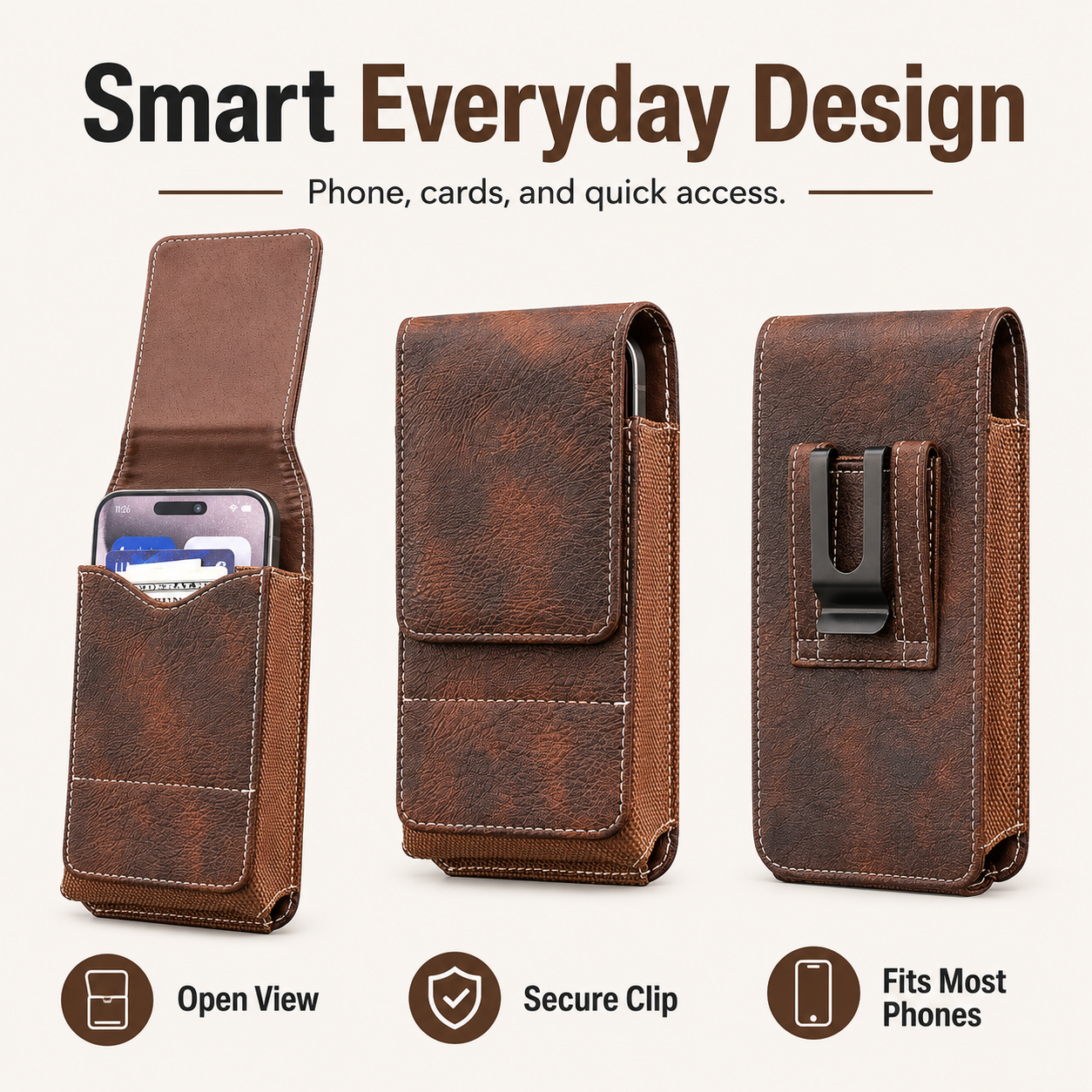 ⚡Big Discount | Waist Belt Cell Phone Pouch 📱 Multi-Pocket Leather Holster with Card Holder thumbnail 8