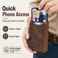 ⚡Big Discount | Waist Belt Cell Phone Pouch 📱 Multi-Pocket Leather Holster with Card Holder thumbnail 6