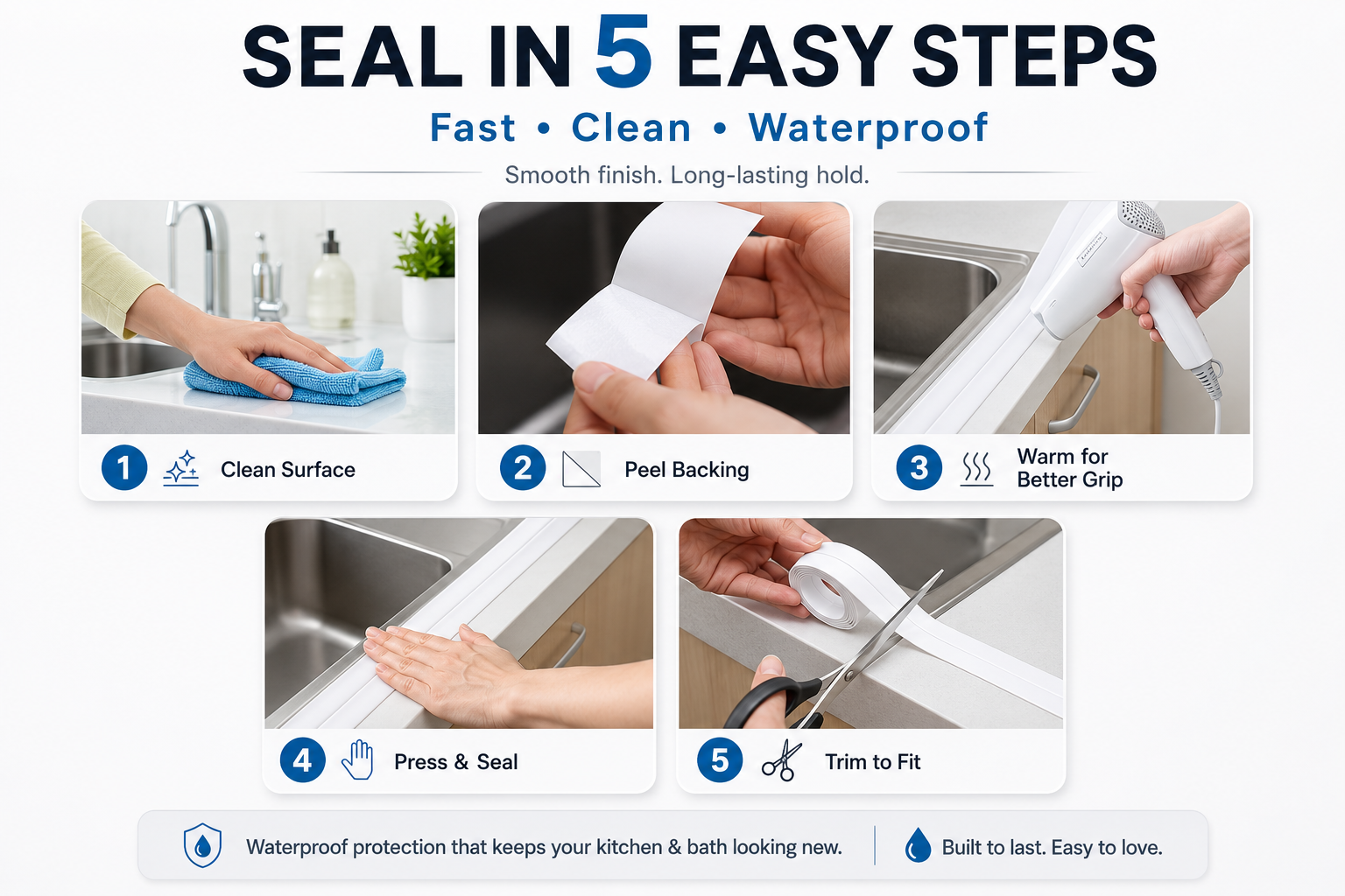 💧 Waterproof PVC Sealing Tape — Self-Adhesive Sink & Bathroom Edge Strip for Clean, Leak-Proof Corners thumbnail 14