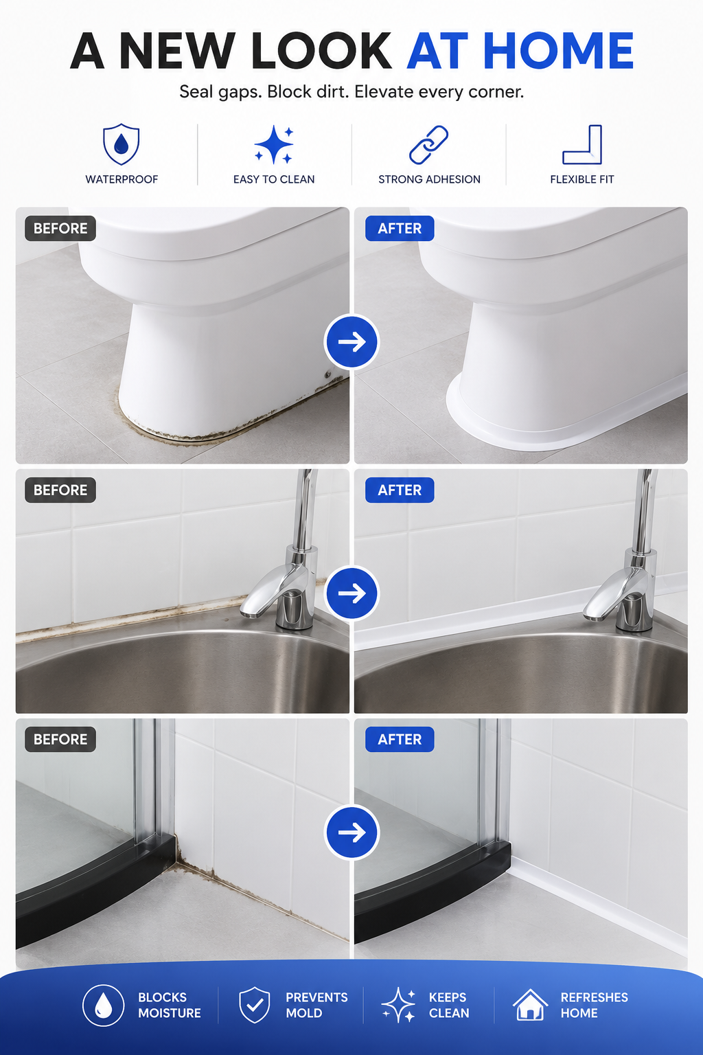 💧 Waterproof PVC Sealing Tape — Self-Adhesive Sink & Bathroom Edge Strip for Clean, Leak-Proof Corners thumbnail 10