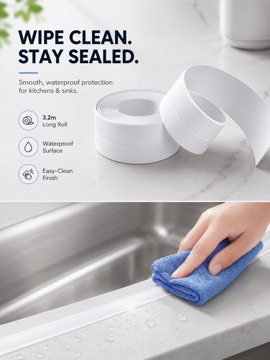💧 Waterproof PVC Sealing Tape — Self-Adhesive Sink & Bathroom Edge Strip for Clean, Leak-Proof Corners thumbnail 6
