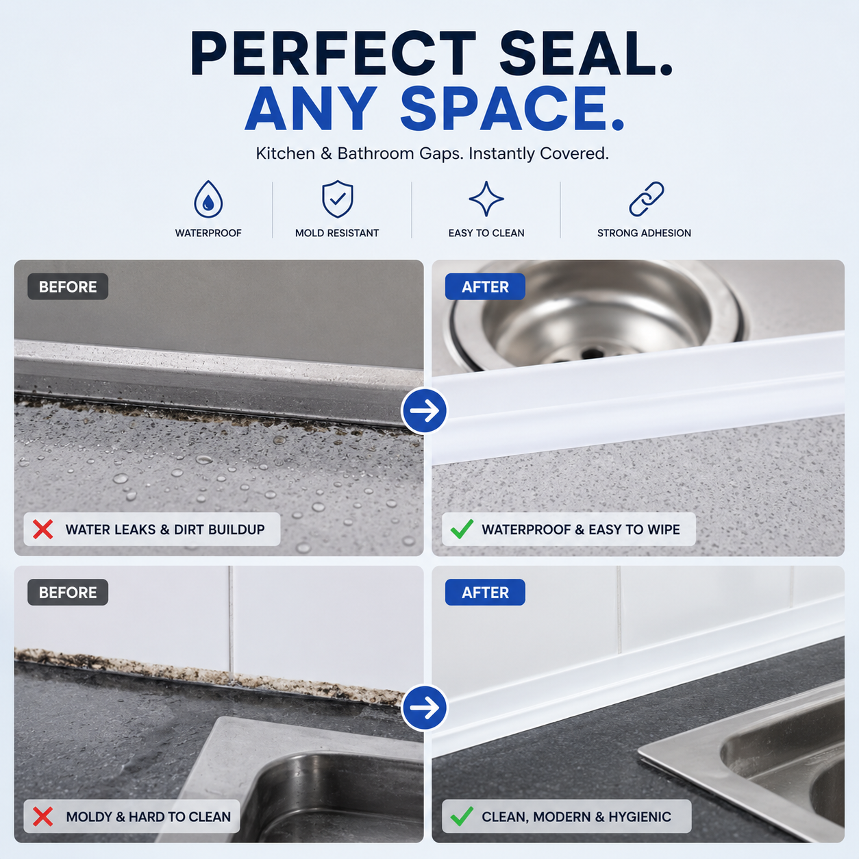 💧 Waterproof PVC Sealing Tape — Self-Adhesive Sink & Bathroom Edge Strip for Clean, Leak-Proof Corners thumbnail 12