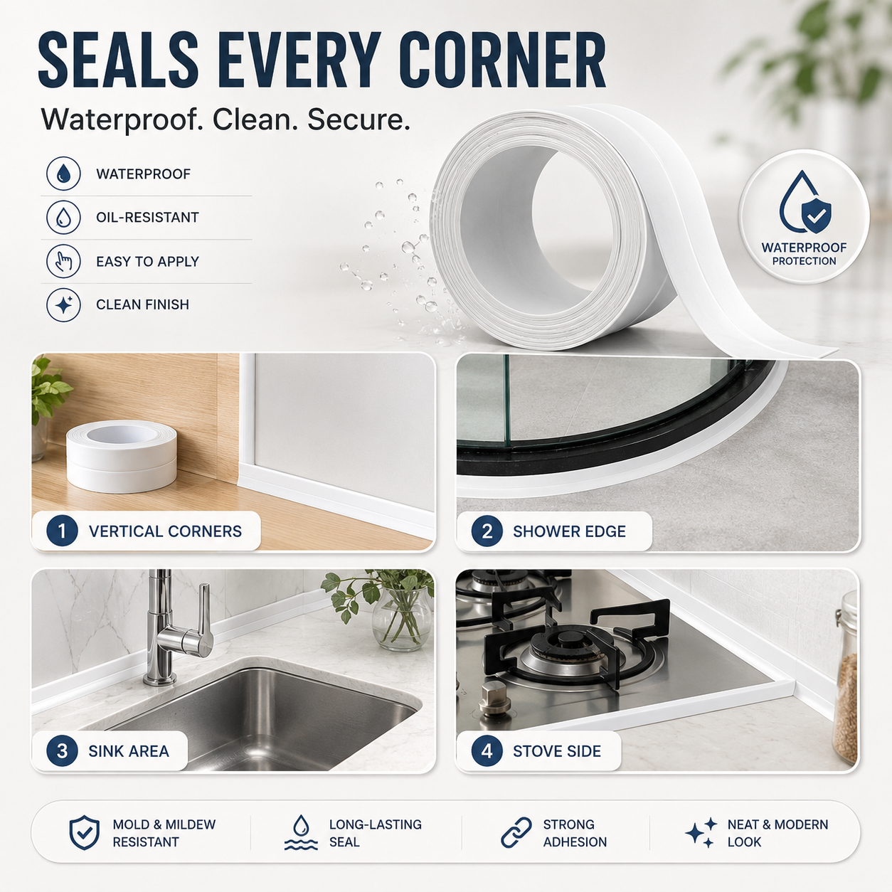 💧 Waterproof PVC Sealing Tape — Self-Adhesive Sink & Bathroom Edge Strip for Clean, Leak-Proof Corners thumbnail 9