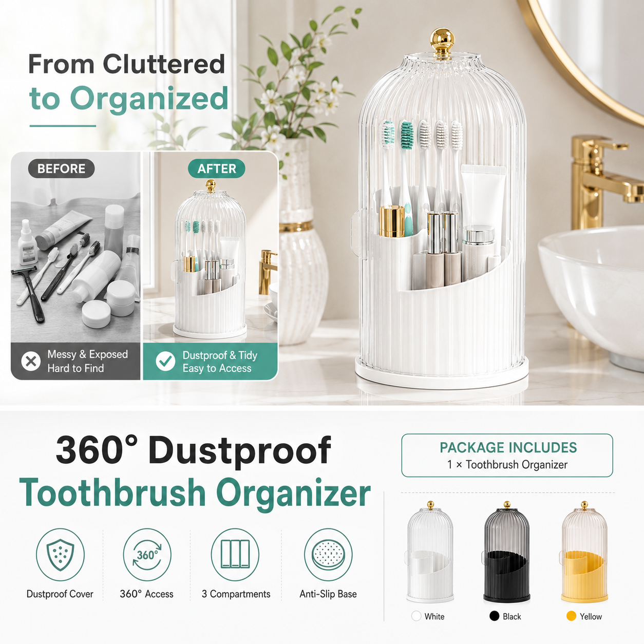 360° Dustproof Toothbrush Organizer – Keep Your Bathroom Clean & Clutter-Free | 50% OFF 🪥✨ - Image 1