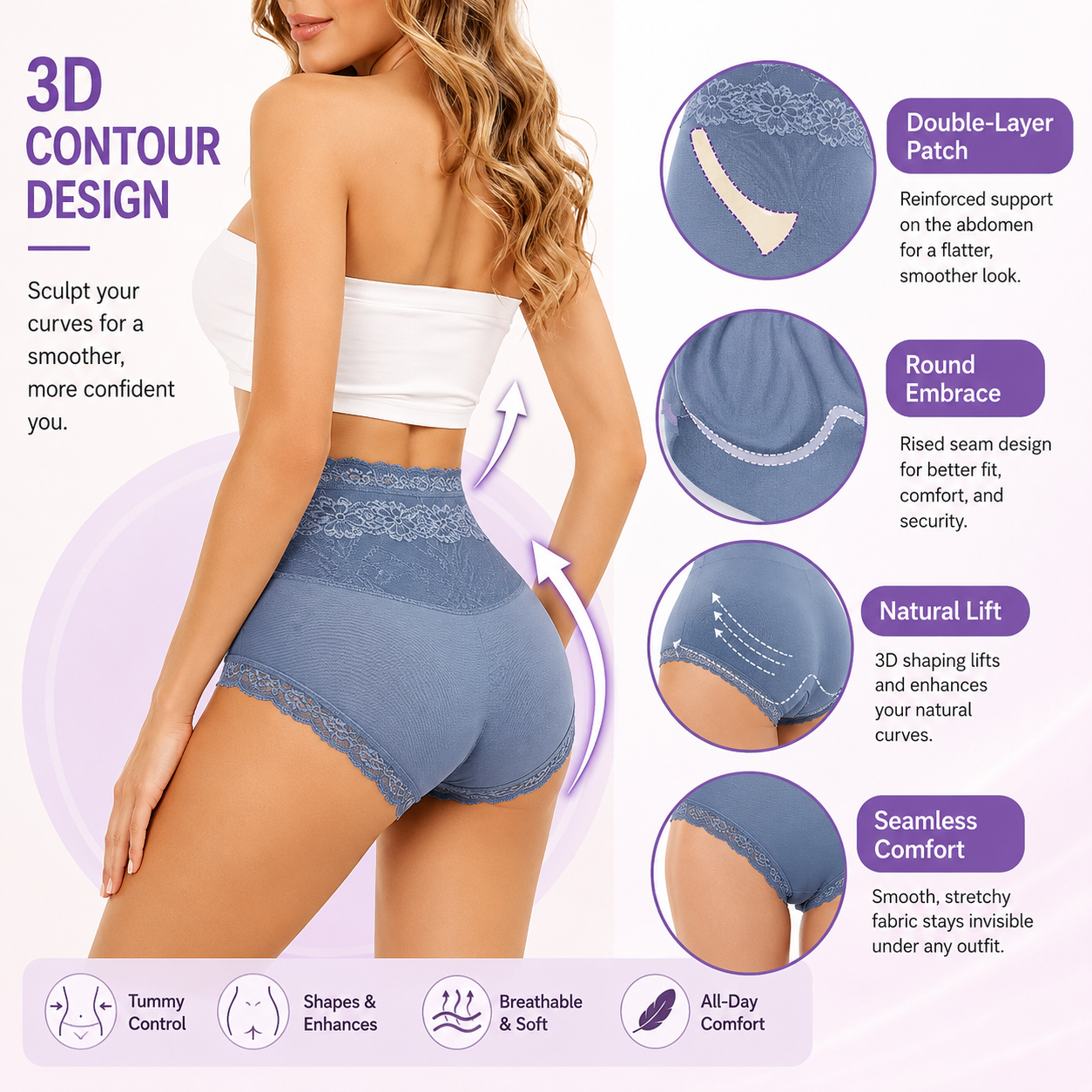 🏆 SmoothLift High-Waist Panties 👙 Silky Comfort High Waist Hip Lift Panties 🩷🩷 thumbnail 2
