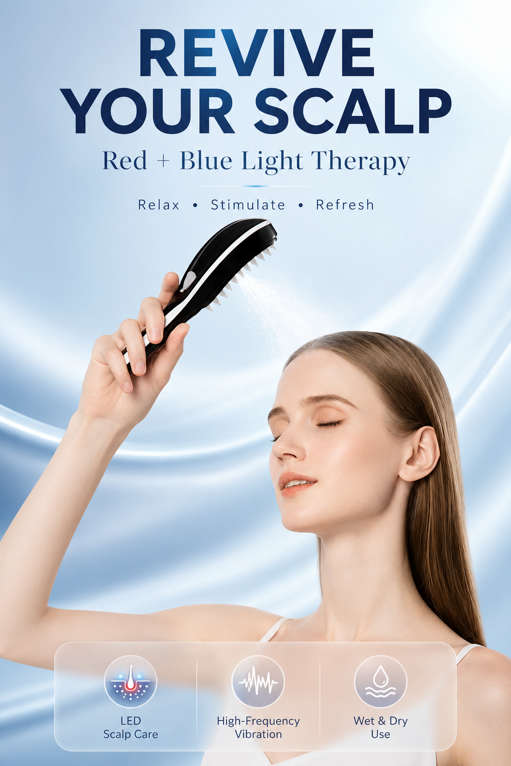 💎 Premium Electric Scalp Care Comb — Vibration Massage, LED Care & Fine Mist Spray Technology thumbnail 3
