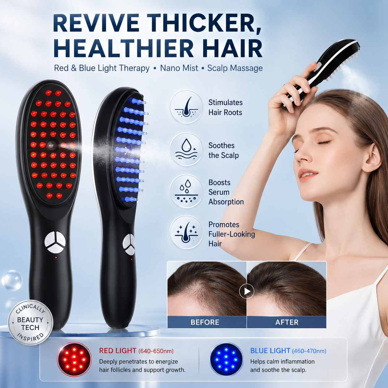 💎 Premium Electric Scalp Care Comb — Vibration Massage, LED Care & Fine Mist Spray Technology - Image 1