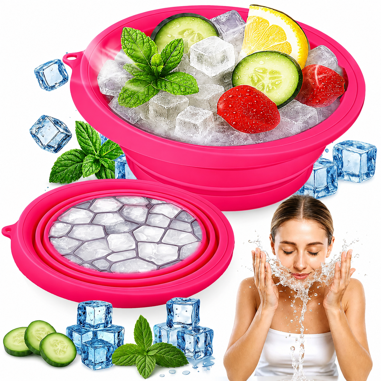 ⚡Big Discount | Foldable Silicone Facial Ice Bath Bowl, Ice Face Bowl with Built-in Ice Tray❄️ thumbnail 12