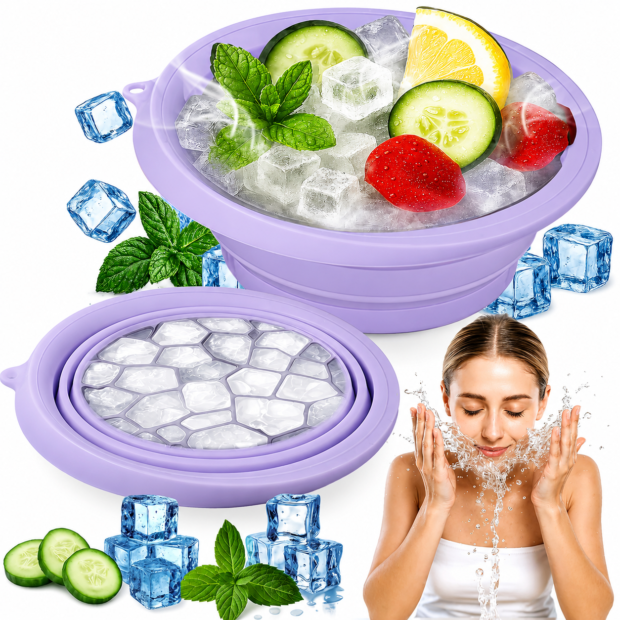 ⚡Big Discount | Foldable Silicone Facial Ice Bath Bowl, Ice Face Bowl with Built-in Ice Tray❄️ thumbnail 11
