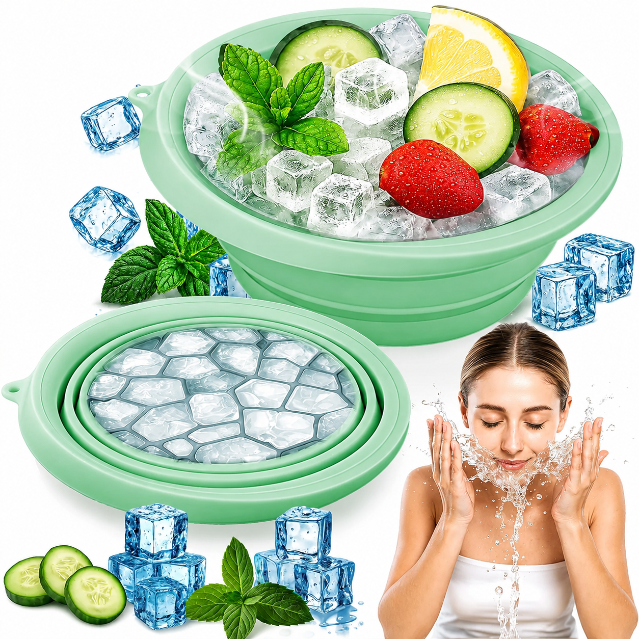 ⚡Big Discount | Foldable Silicone Facial Ice Bath Bowl, Ice Face Bowl with Built-in Ice Tray❄️ thumbnail 10