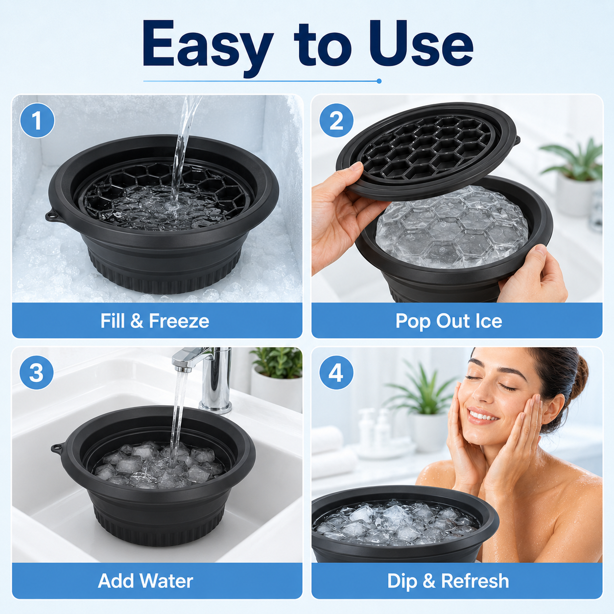 ⚡Big Discount | Foldable Silicone Facial Ice Bath Bowl, Ice Face Bowl with Built-in Ice Tray❄️ thumbnail 7