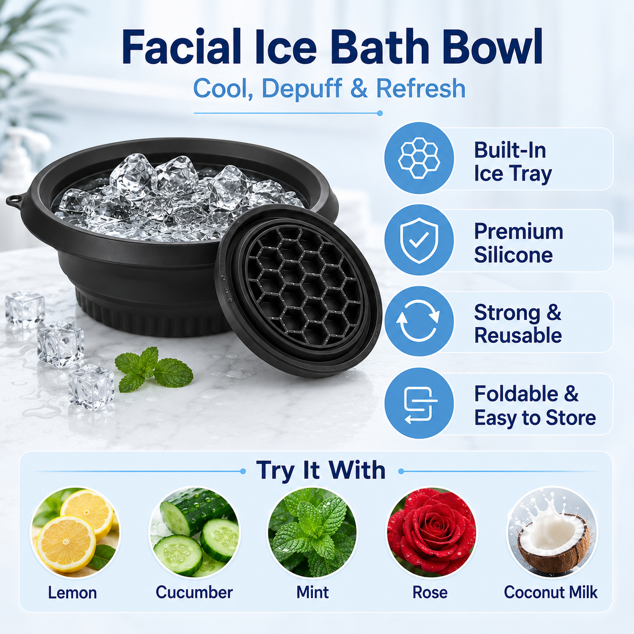 ⚡Big Discount | Foldable Silicone Facial Ice Bath Bowl, Ice Face Bowl with Built-in Ice Tray❄️ thumbnail 5