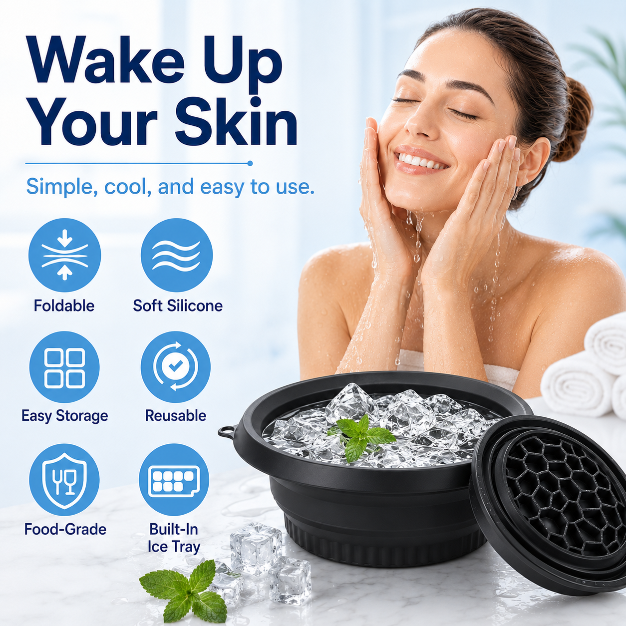⚡Big Discount | Foldable Silicone Facial Ice Bath Bowl, Ice Face Bowl with Built-in Ice Tray❄️ - Image 1