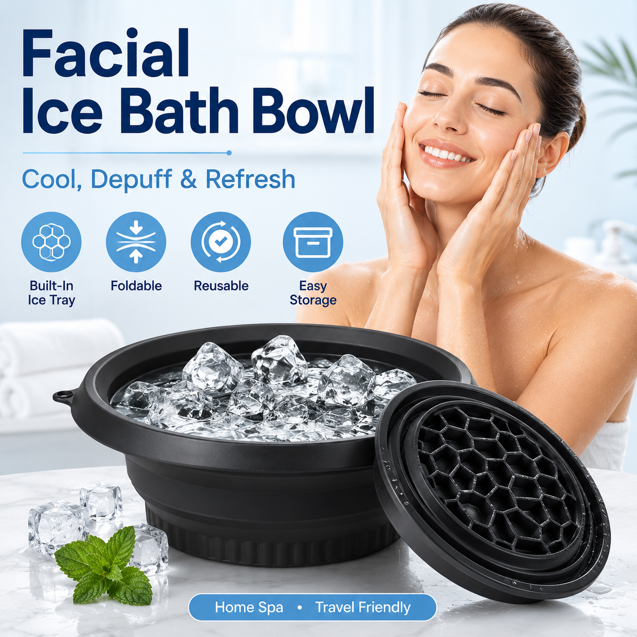 ⚡Big Discount | Foldable Silicone Facial Ice Bath Bowl, Ice Face Bowl with Built-in Ice Tray❄️ thumbnail 4