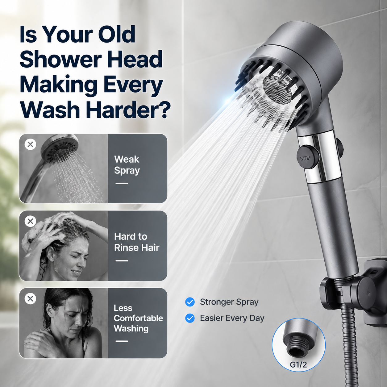 🔥Buy 2 Get 1 Free🔥50% OFF ENDS SOON! 💥 4-in-1 Scalp Massage Multi-functional High Pressure Shower Head 🚿🏆 thumbnail 6