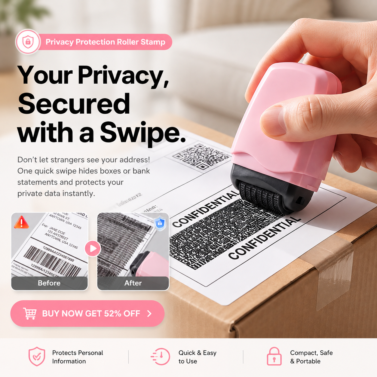 🔥 LIMITED TIME OFFER – BUY 1 GET 1 FREE + FREE SHIPPING 🛡️ Privacy Protection Roller Stamp 🖊️🖊️ - Image 1