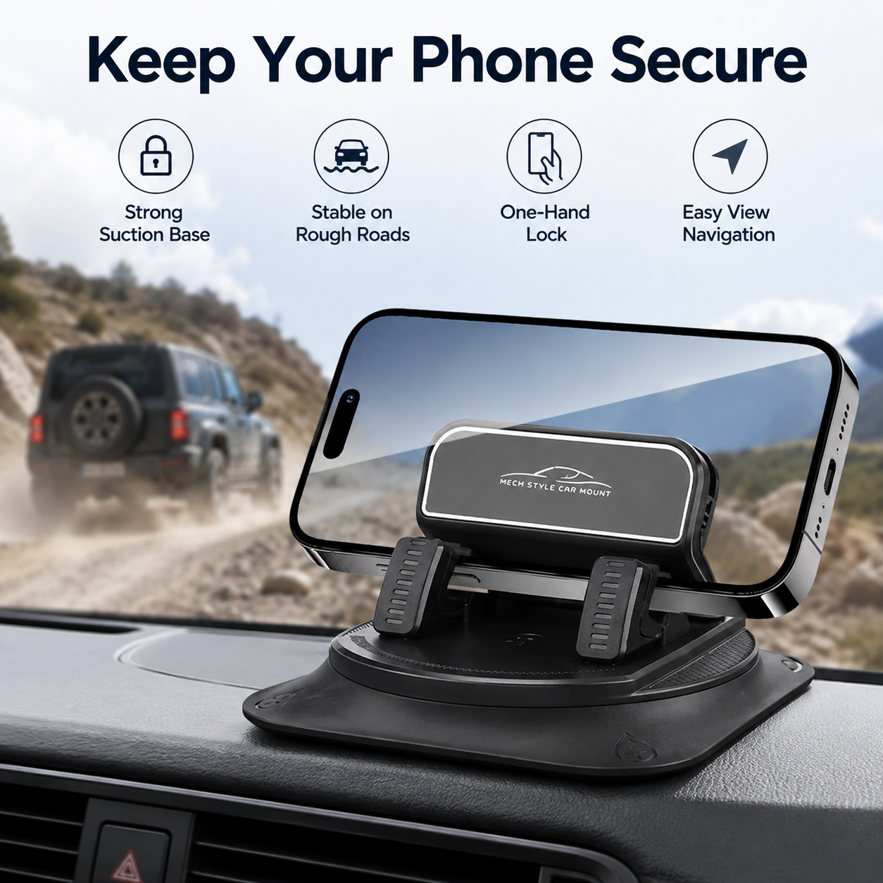 🔥360° Car Phone Holder 🏆 – Rock-Solid Suction, Fits All Phones 🔄 - Image 1