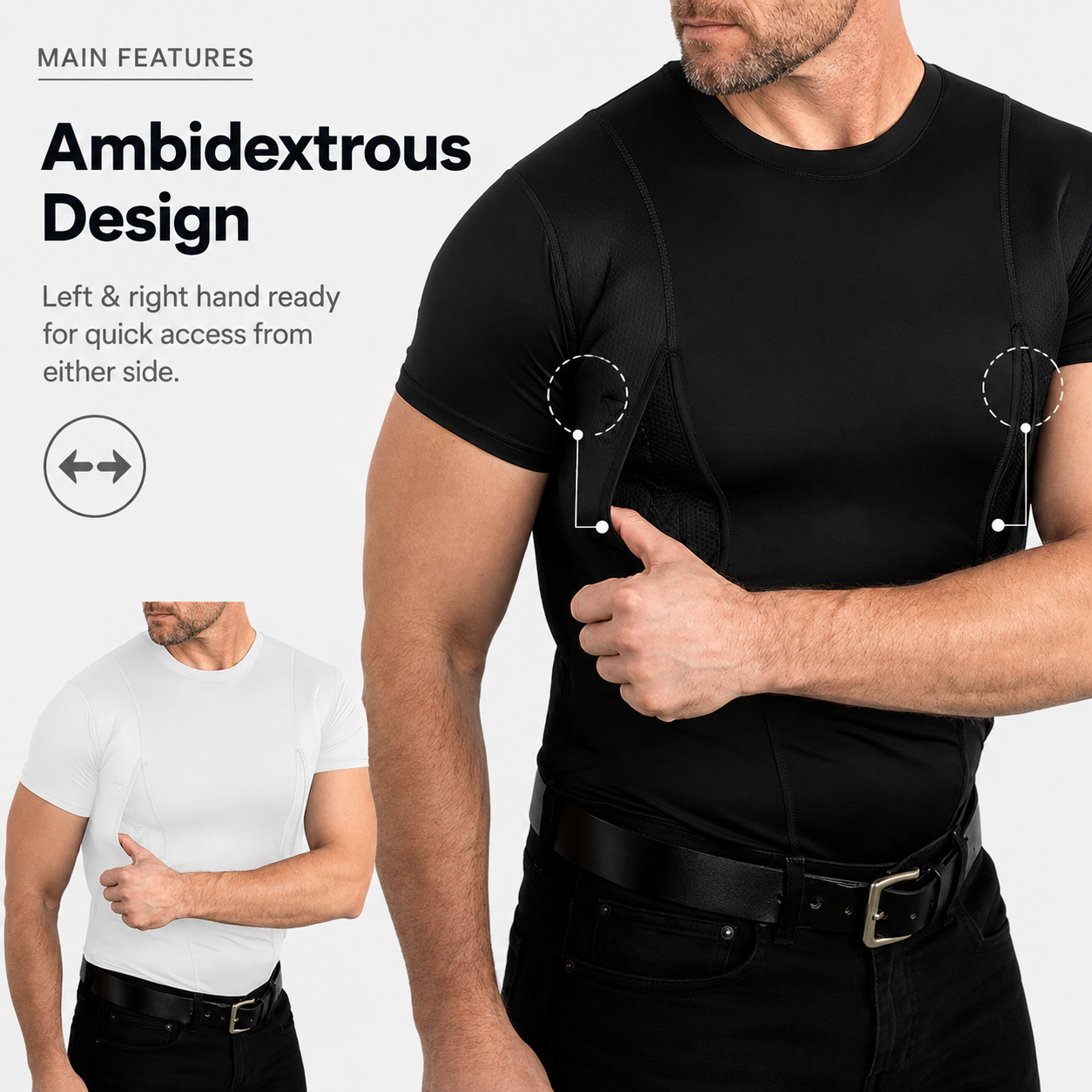 🔥Concealed Carry Compression Shirt – Dual Holster Tactical Undershirt for Men | 49% OFF 💥 thumbnail 2