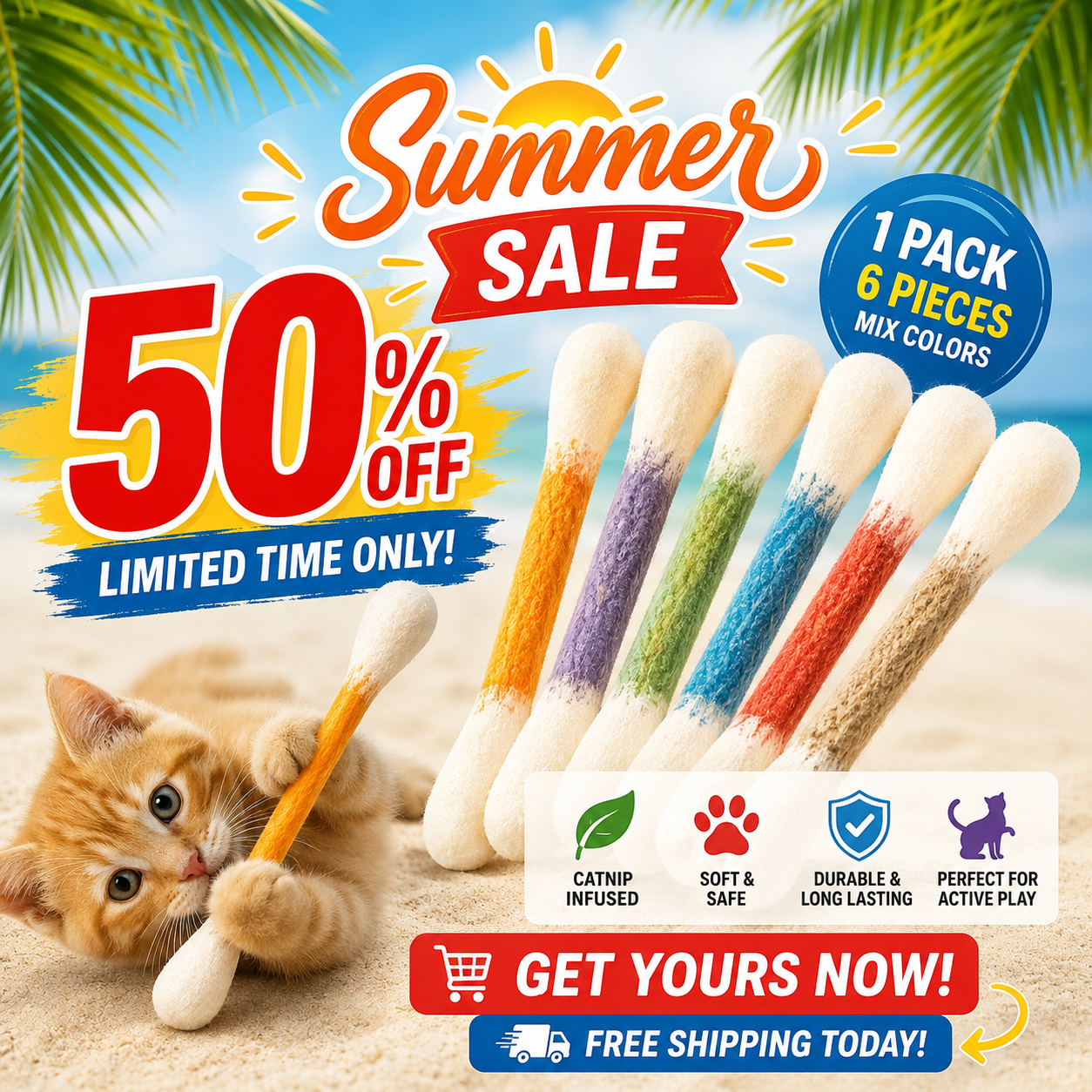 🥳2026 HOT SALE🥳💞50K+ SOLD!💛✨ BUY 2 GET 1 FREE 🏆 Giant Catnip Swab Toys 🧼 - Image 1