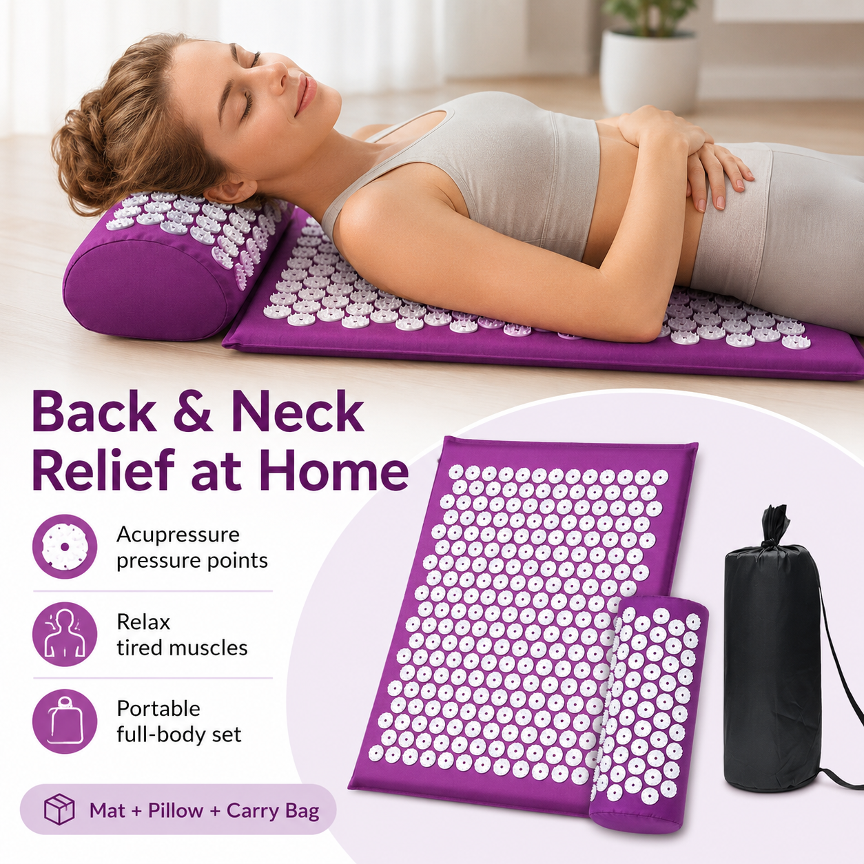 🔥 Back & Neck Tension Relief Acupressure Mat Set – 49% OFF 💆‍♀️ - Image 1