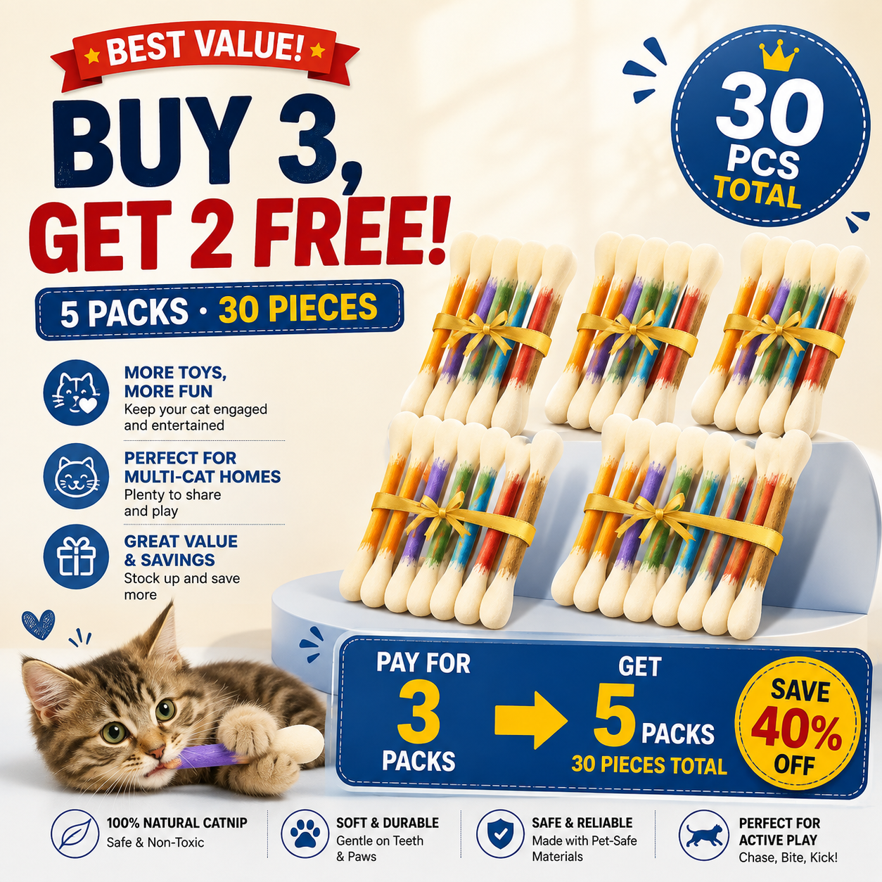🥳2026 HOT SALE🥳💞50K+ SOLD!💛✨ BUY 2 GET 1 FREE 🏆 Giant Catnip Swab Toys 🧼 thumbnail 8
