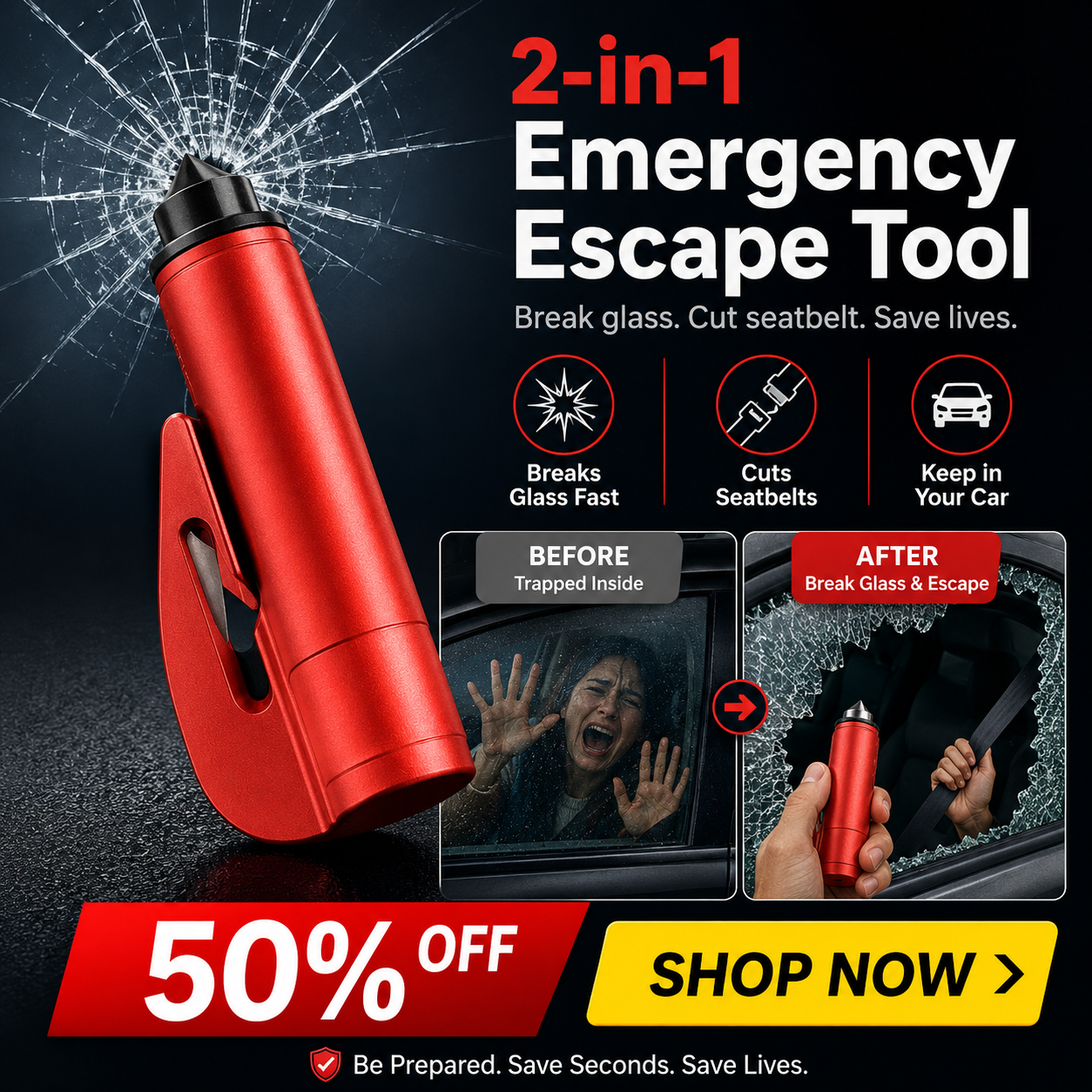 🥳2026 HOT SALE🥳💞50K+ SOLD!💛✨ BUY 2 GET 1 FREE 🏆 2-in-1 Car Emergency Escape Tool 🛡️ - Image 1
