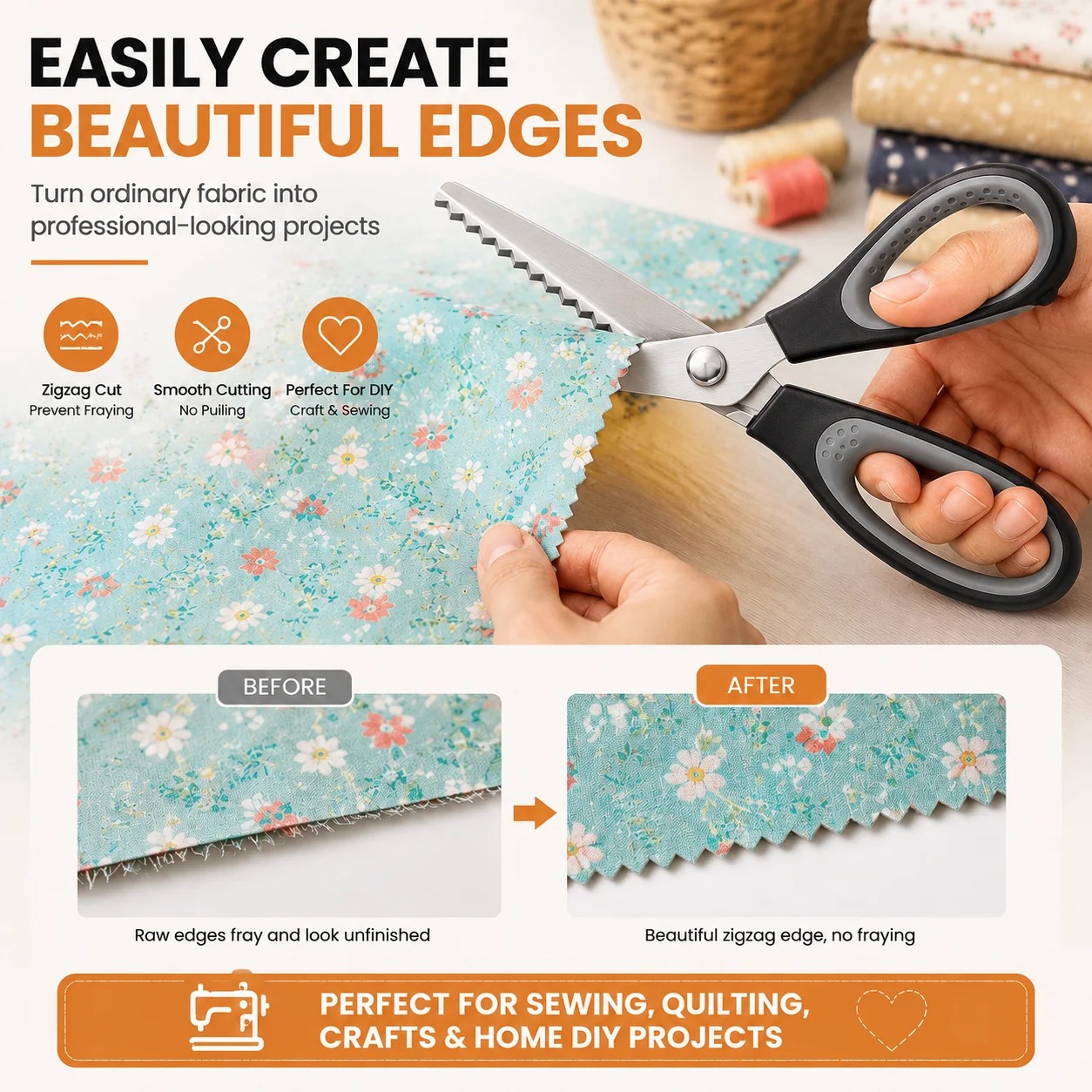🥳2026 HOT SALE🥳💞56K+ SOLD!💛✨✂️ Professional Pinking Shears – Sharp Serrated Fabric Scissors for Clean Zigzag Edges thumbnail 7