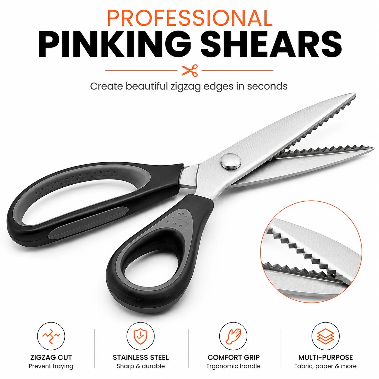 🥳2026 HOT SALE🥳💞56K+ SOLD!💛✨✂️ Professional Pinking Shears – Sharp Serrated Fabric Scissors for Clean Zigzag Edges thumbnail 6