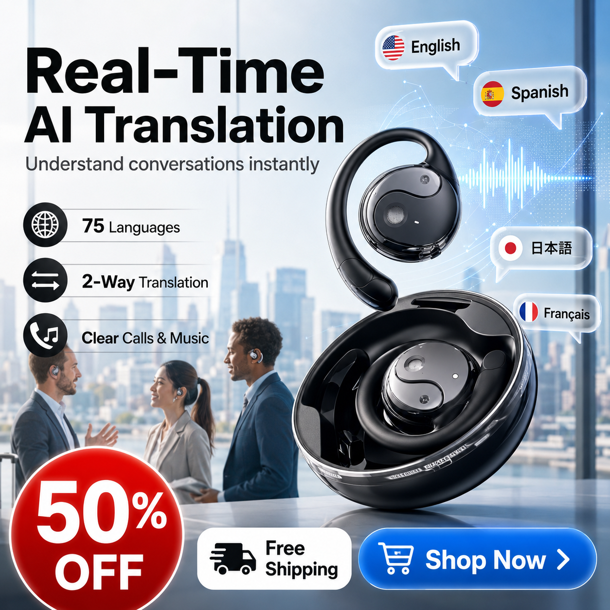 🥳2026 HOT SALE🥳💞56K+ SOLD!🌎🔥 50% OFF! 🎧Smart Translator Headphones with Real-Time Translation - Image 1