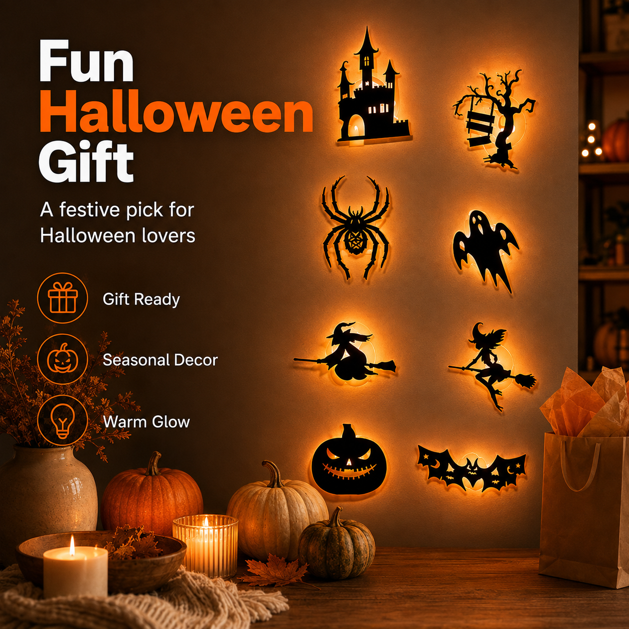 🥳2026 HOT SALE🥳💞50K+ SOLD!🎃👻 50% OFF! Halloween Glow in Dark Wall Stickers – LED glow, peel & stick, 3D silhouette thumbnail 9