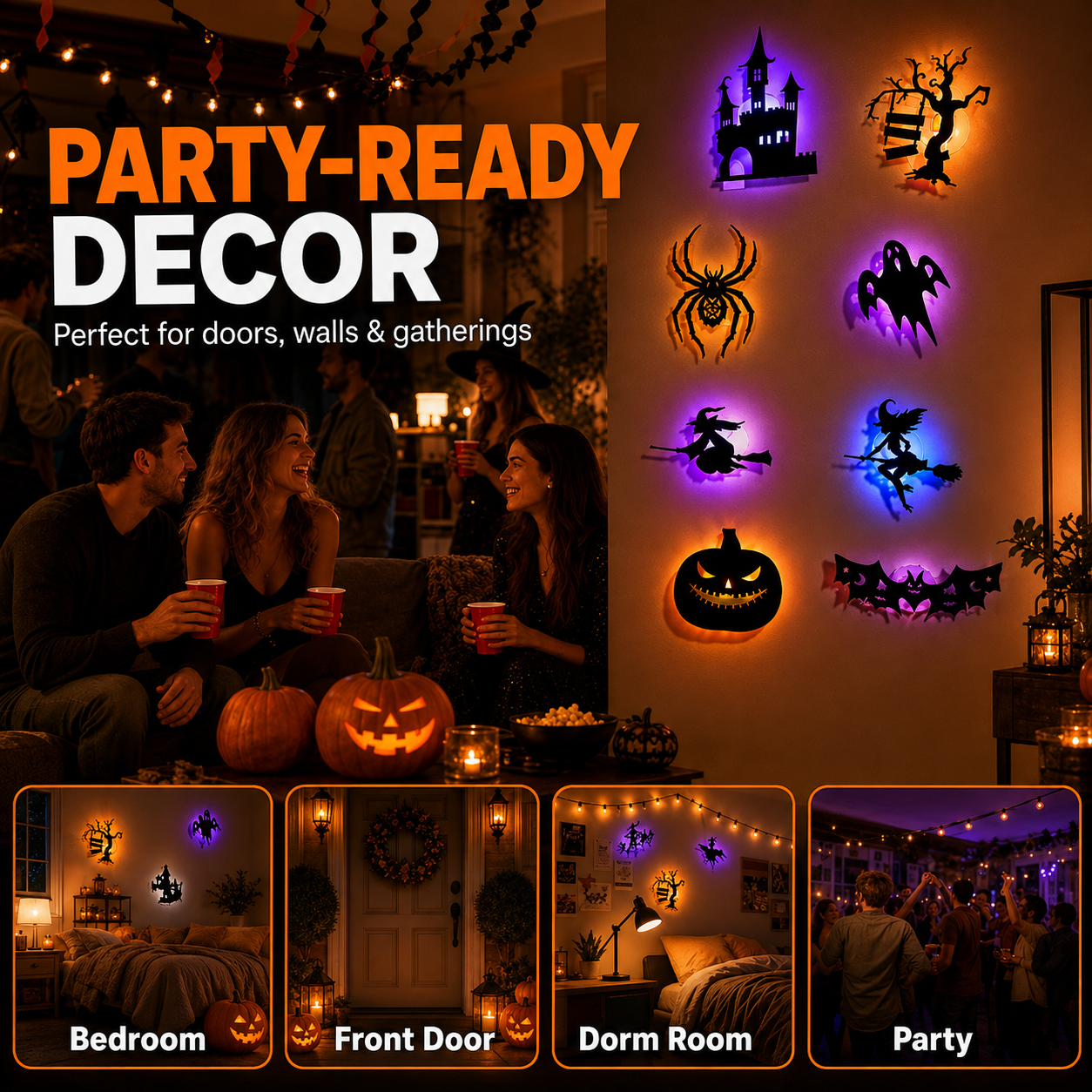 🥳2026 HOT SALE🥳💞50K+ SOLD!🎃👻 50% OFF! Halloween Glow in Dark Wall Stickers – LED glow, peel & stick, 3D silhouette thumbnail 7