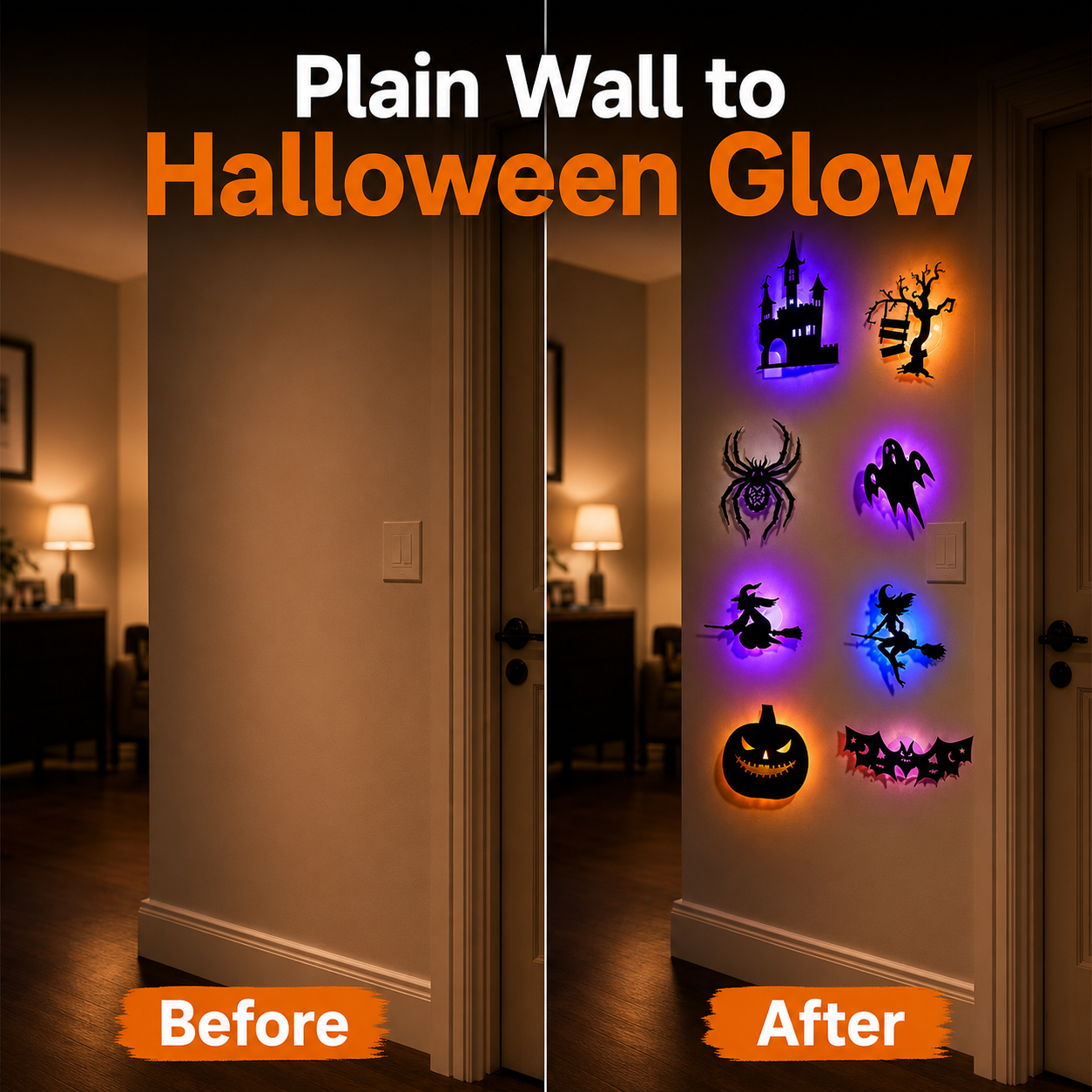 🥳2026 HOT SALE🥳💞50K+ SOLD!🎃👻 50% OFF! Halloween Glow in Dark Wall Stickers – LED glow, peel & stick, 3D silhouette thumbnail 5
